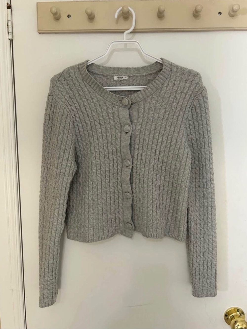Gray Cable-Knit Button Front Women's Sweater